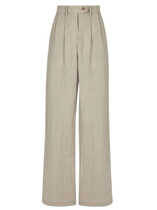 Linen Pleat Pant in Natural Brown - l u • c i e e