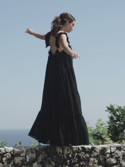 Gathered Summer Maxi Dress Black