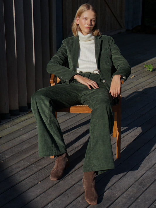 Corduroy Pleat Pant in Hunter Green - l u • c i e e