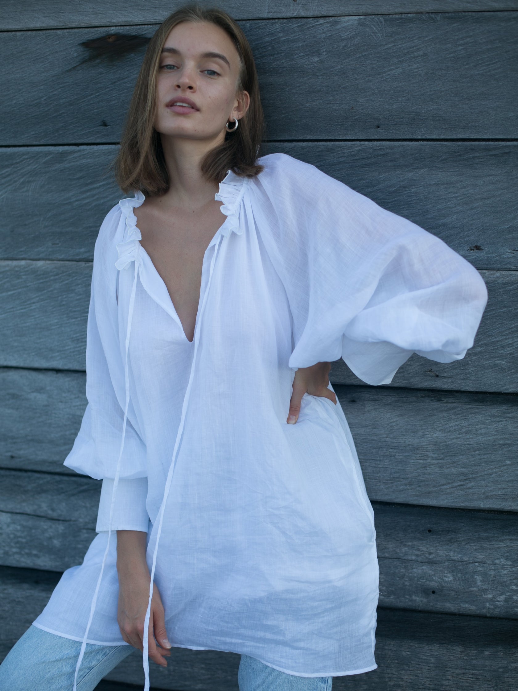 Jules Blouse Dress in White – l u • c i e e