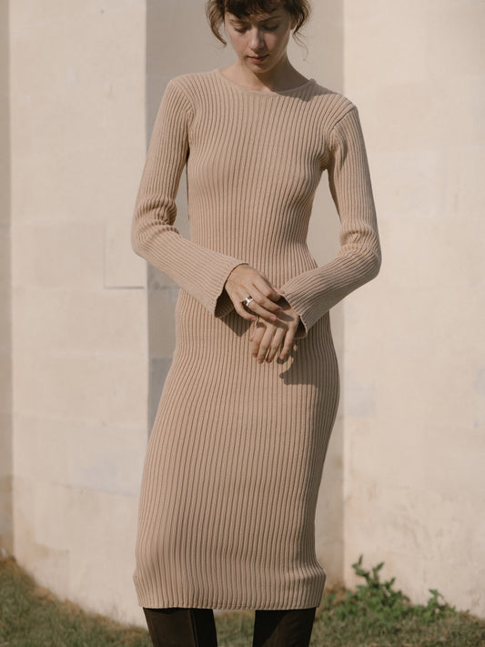 Sade Knit Dress in Light Camel - l u • c i e e