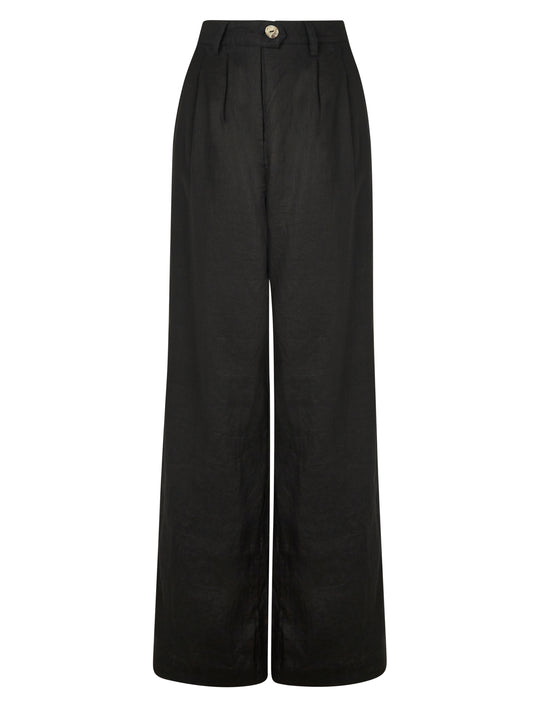 Linen Pleat Pant in Black - l u • c i e e