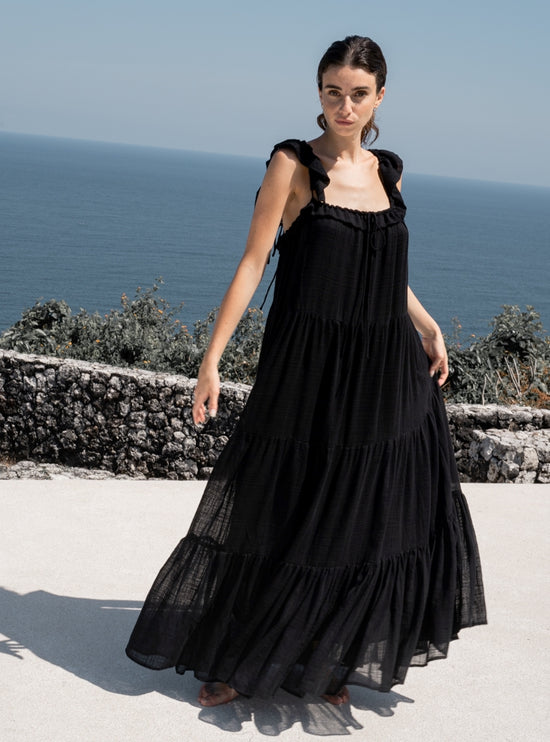 Amaya Gathered Summer Dress in Black – l u • c i e e